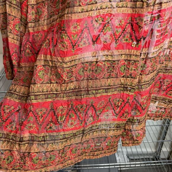 Coldwater Creek Red Aztec Print Sheer Button Up Top Size 1X Statement Boho Flowy - Picture 4 of 11